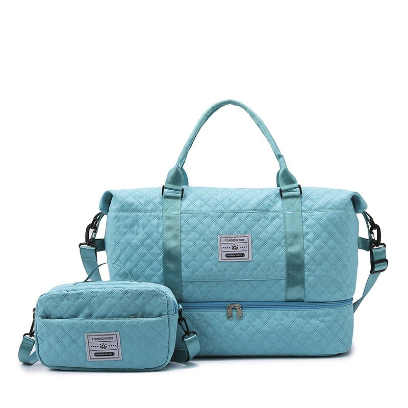 Large-Capacity Quilted Embroidered Thread Handle Crossbody Storage Travel Bag