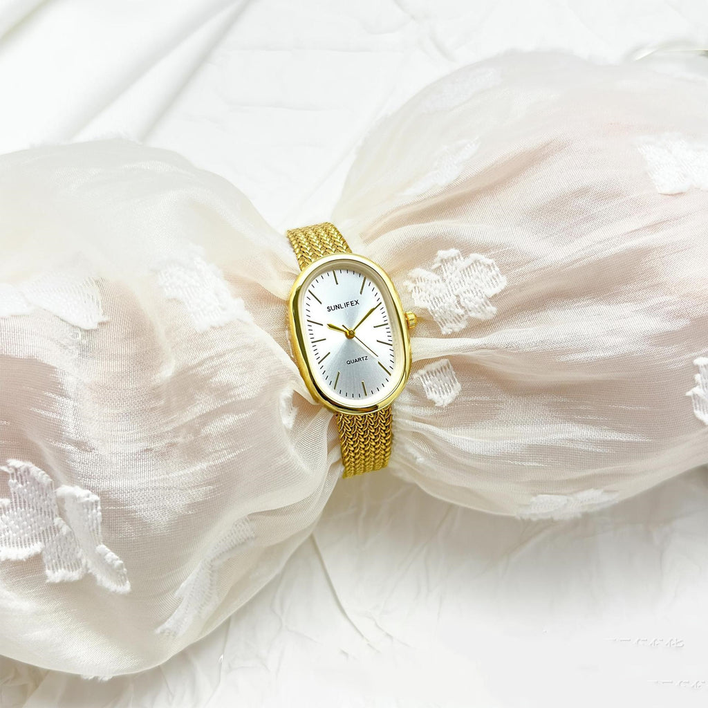 Sunlifex Cross-Border Bestseller Small-Dial Oval Gold Wheat-Grain Watch