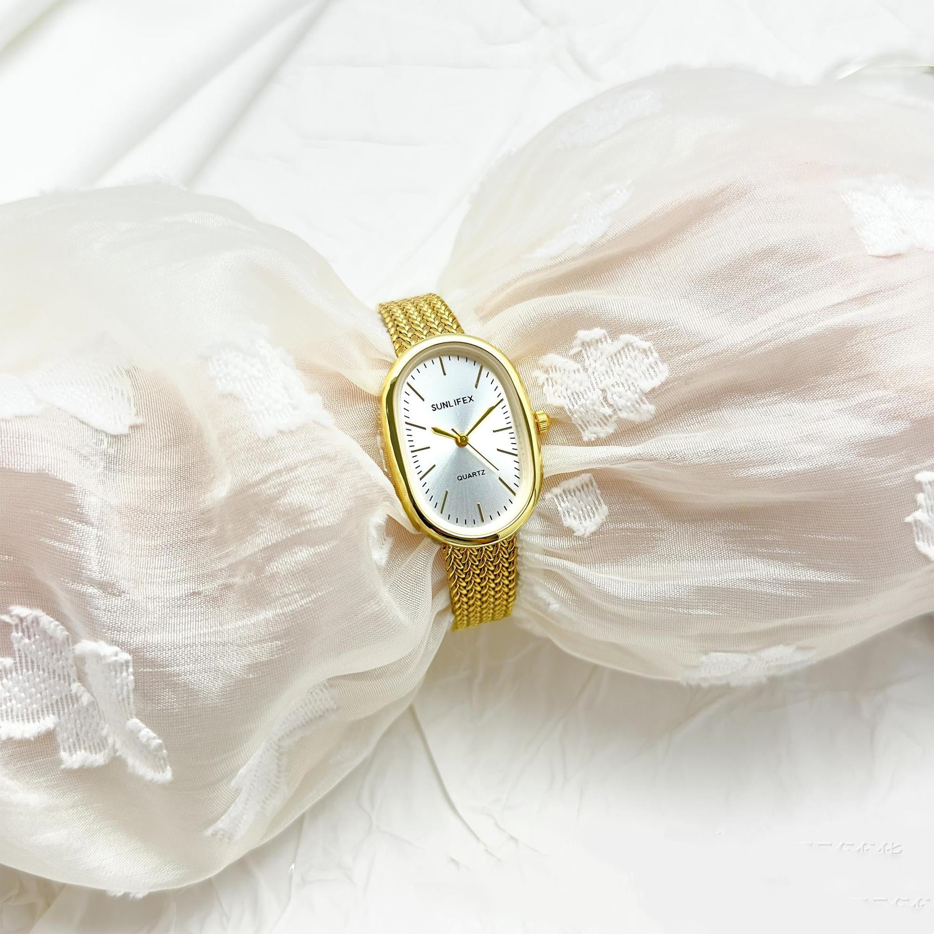 Sunlifex Cross-Border Bestseller Small-Dial Oval Gold Wheat-Grain Watch